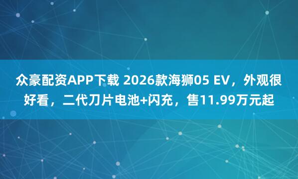 众豪配资APP下载 2026款海狮05 EV,外观很好看,二代刀片电池+闪充,售11.99万元起